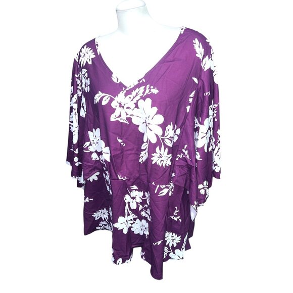 BloomChic Floral Cinched Waist Short Dolman Sleeve Casual Blouse Sz 26 (4XL) - Picture 2 of 8